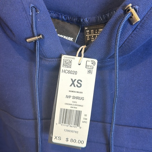 Adidas Ivy Park by Beyoncé navy long sleeve cropped hoodie size XXS NWT - Picture 2 of 3
